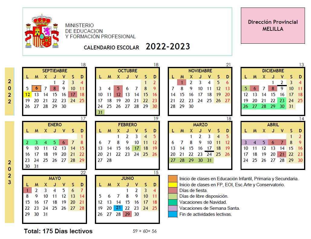 Melilla Calendario Escolar Para El Curso 202223 Noticia 1606